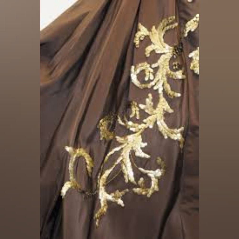 $16,000 OSCAR DE LA RENTA GOLD BEAD EMBROID BROWN SILK RUNWAY GOWN 4 - Picture 7 of 12